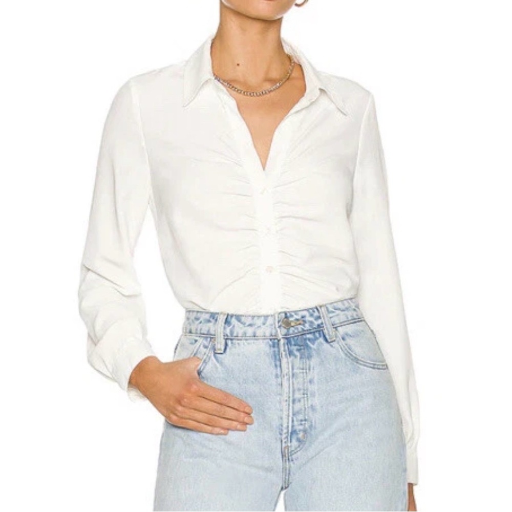 NWT SANCTUARY Ruched Boyfriend Button-Up Shirt L Large White